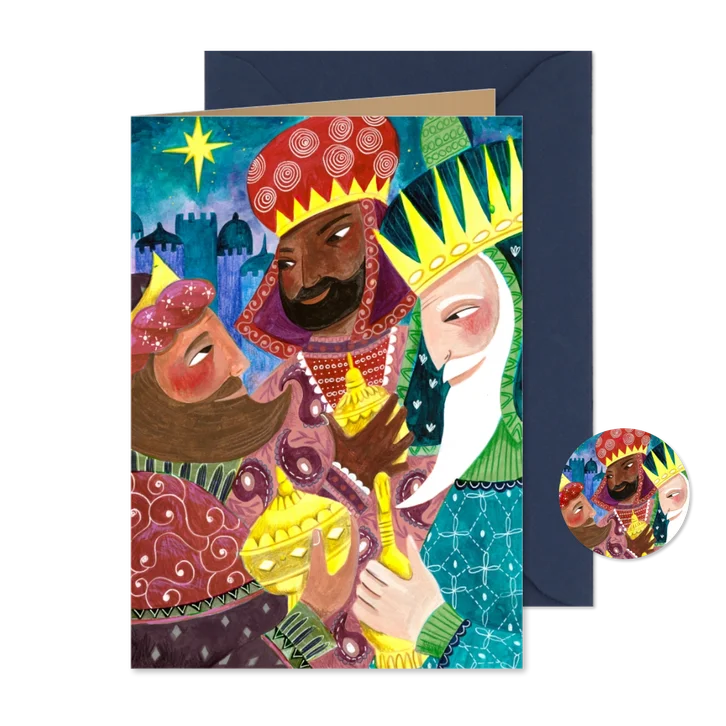 Kerstkaart drie koningen illustratie