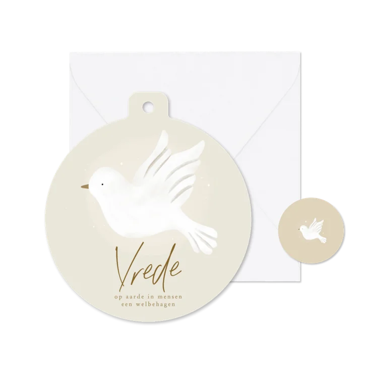 Kerstkaart duif vrede kerstbal vorm