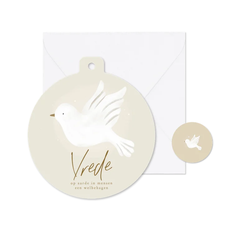 Kerstkaart duif vrede kerstbal vorm