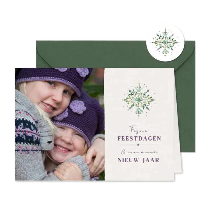 Kerstkaart eigen foto en aquarel kerstster botanisch