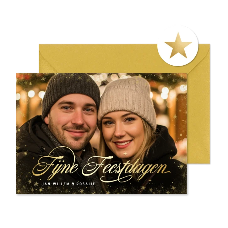 Kerstkaart eigen foto fijne feestdagen