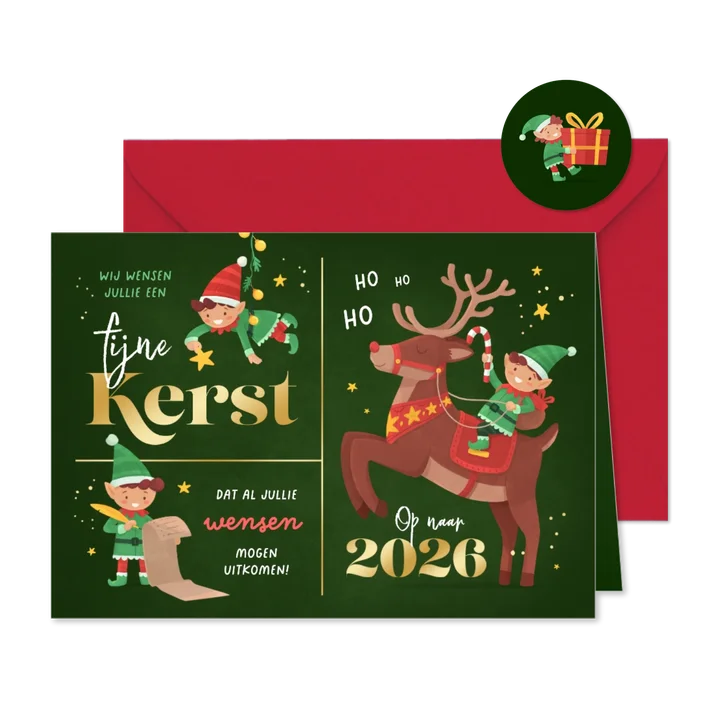 Kerstkaart elfjes van de kerstman vrolijk illustratie kerst