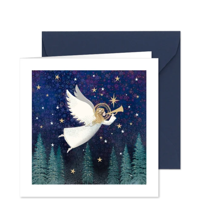 Kerstkaart engel met trompet