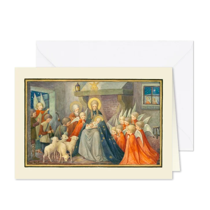 Kerstkaart engelen kerststal religieus