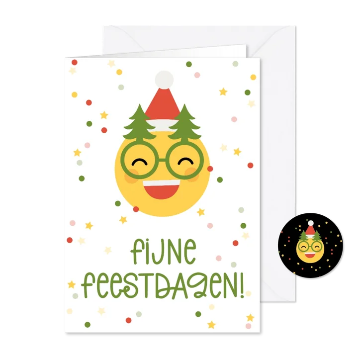 Kerstkaart fijne feestdagen emoji met kerstbril