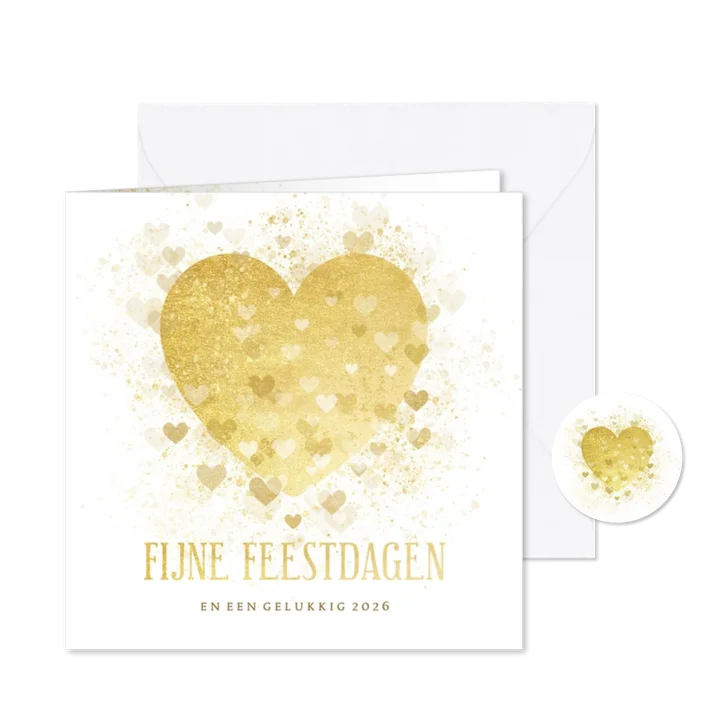 Kerstkaart Fijne Feestdagen gouden hart liefdevol
