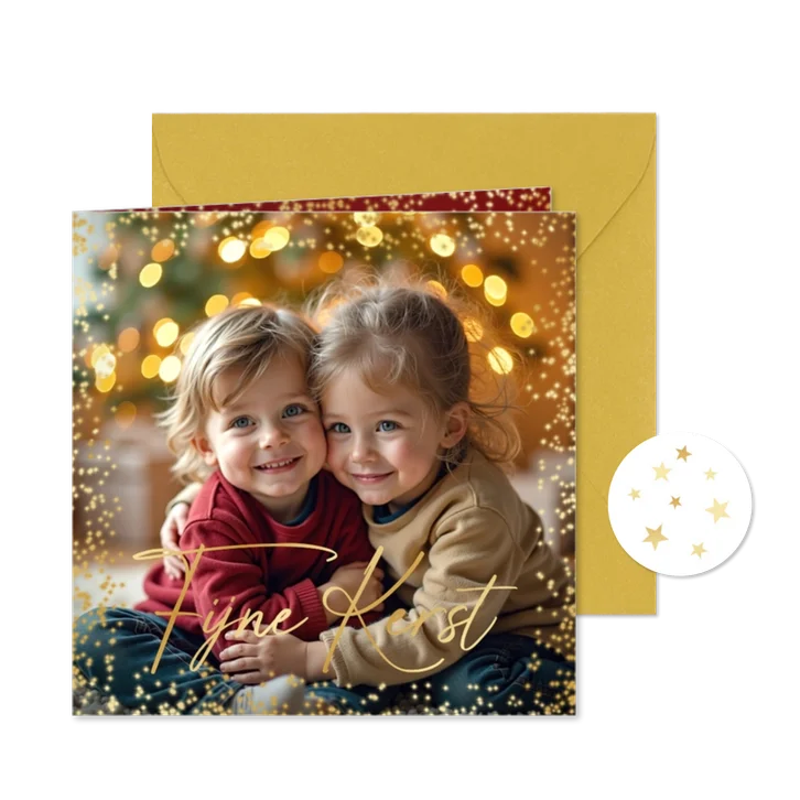 Kerstkaart fijne kerst sprankelend goud sterretjes