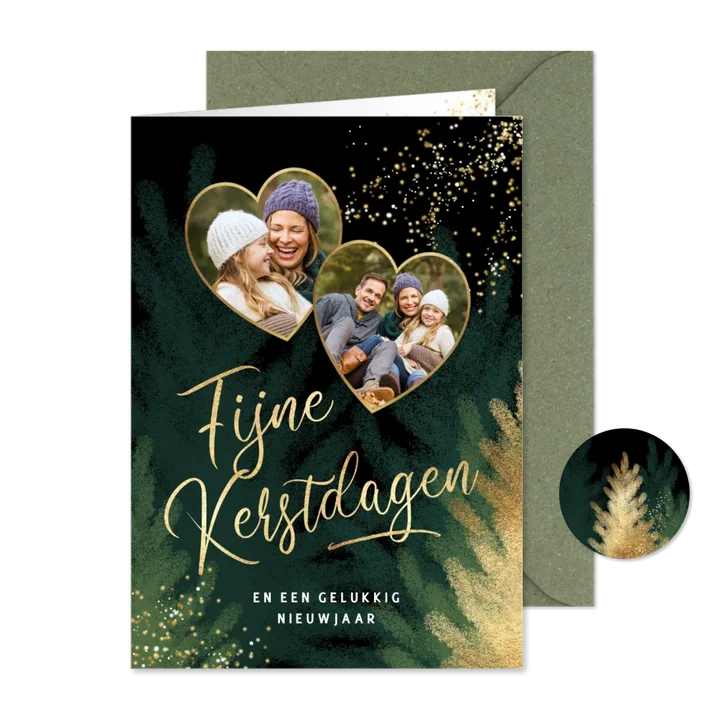 Kerstkaart foto hart kerstboom