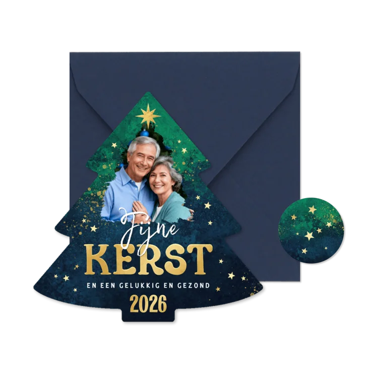 Kerstkaart foto kerstboom sprankelend sterretjes verf