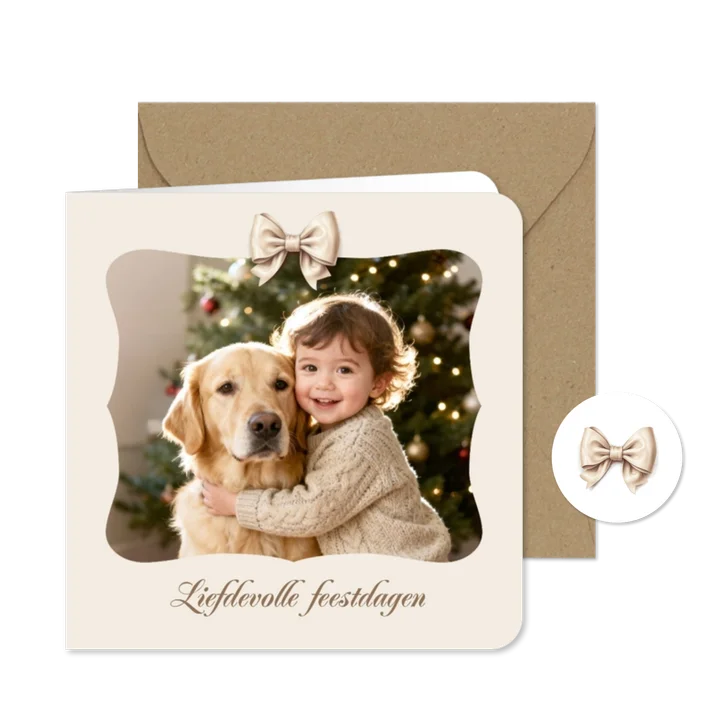 Kerstkaart foto liefdevolle feestdagen strikje schattig