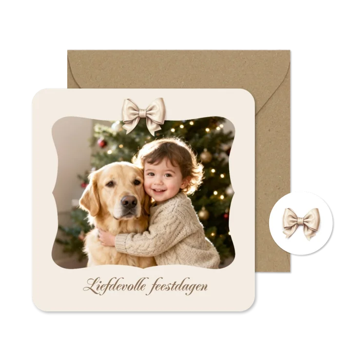 Kerstkaart foto liefdevolle feestdagen strikje schattig