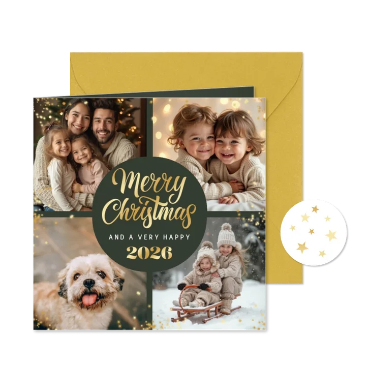 Kerstkaart fotokaart merry christmas sprankelend 2026
