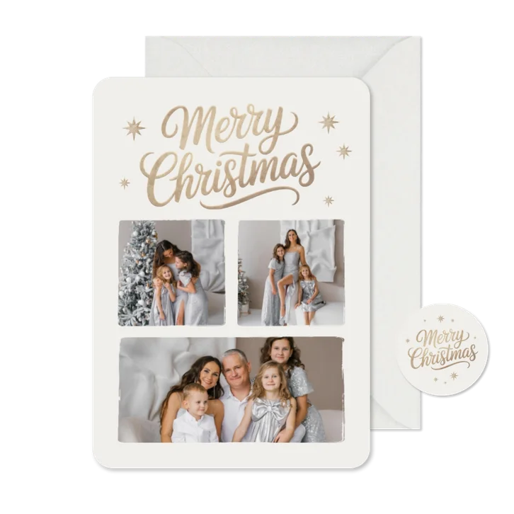 Kerstkaart fotokaart sterren merry christmas champagne