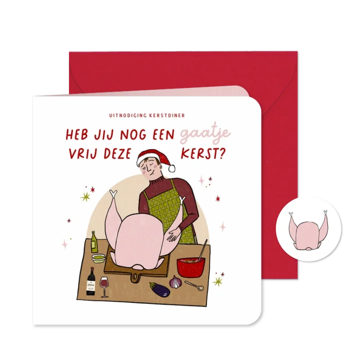 Kerstkaart foute grappige uitnodiging kerstdiner illustratie
