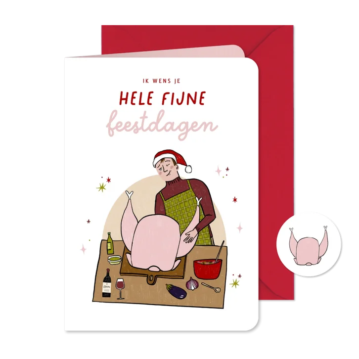 Kerstkaart foute kalkoen illustratie hele fijne feestdagen