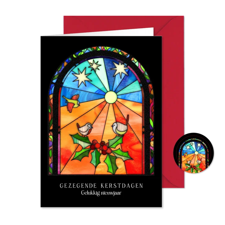 Kerstkaart glas in lood boograam