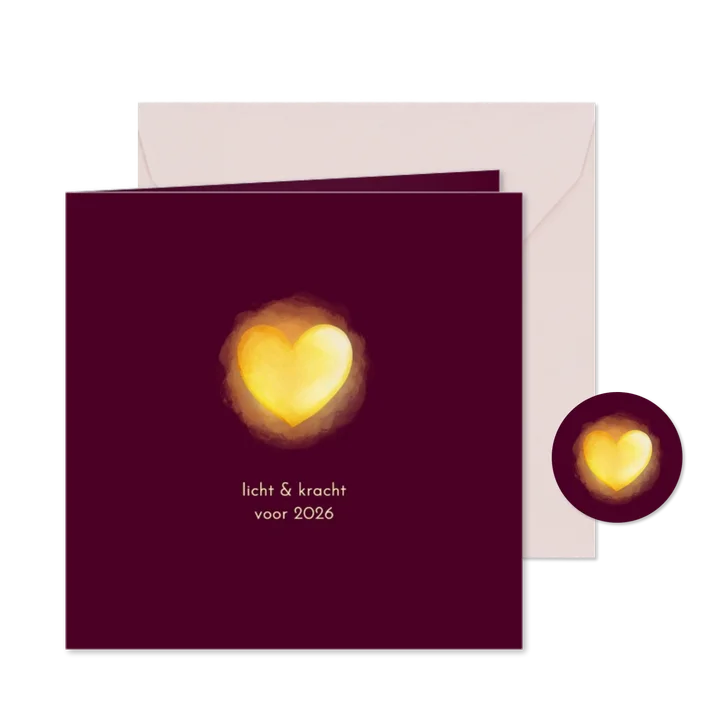 Kerstkaart gloeiend hart kracht & liefde voor 2026