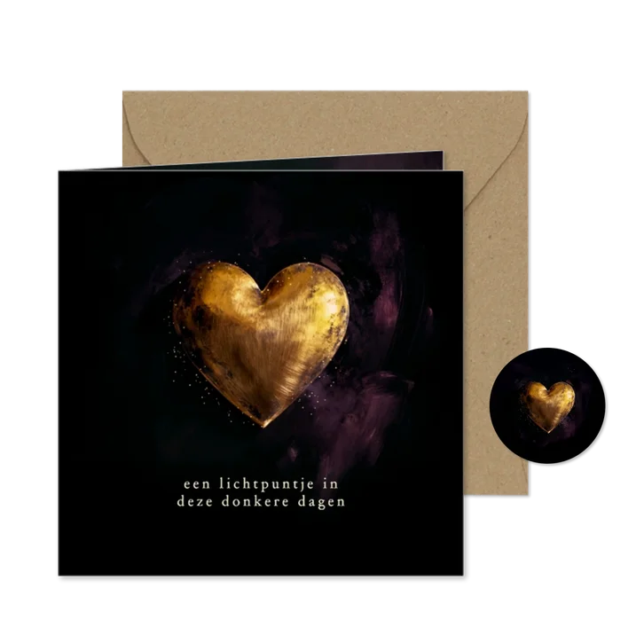 Kerstkaart gouden hart lichtpuntje moeilijke dagen