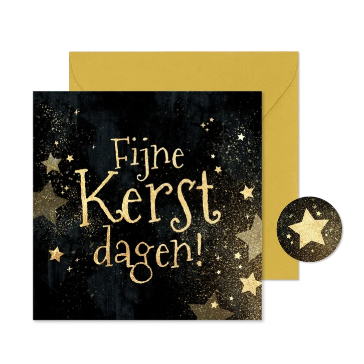 Kerstkaart goudlook sterren spetters op zwart