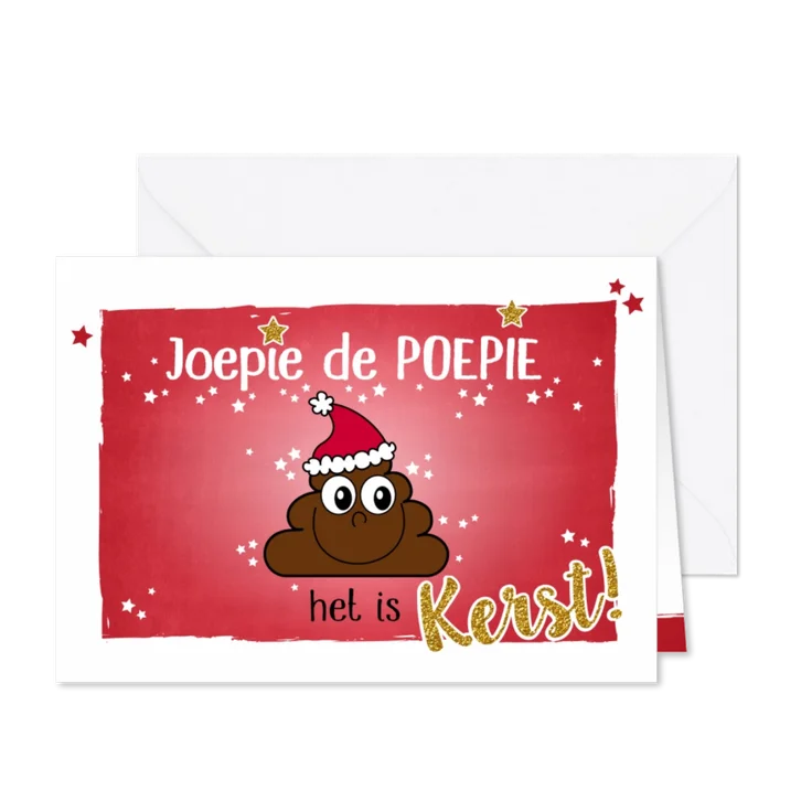 Kerstkaart grapje joepie de poepie sterren