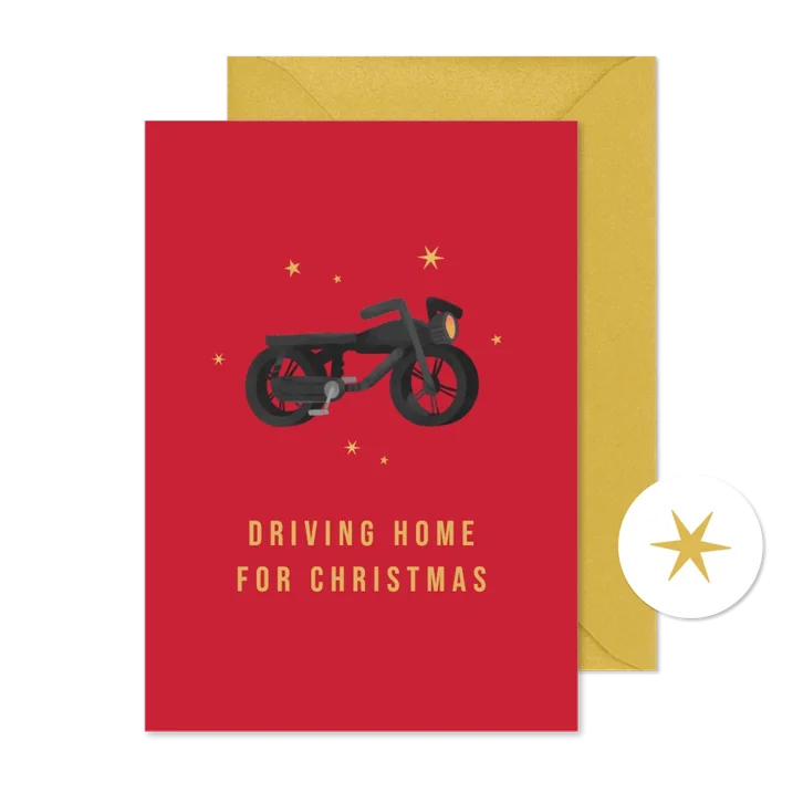 Kerstkaart grappig fatbike driving home for christmas