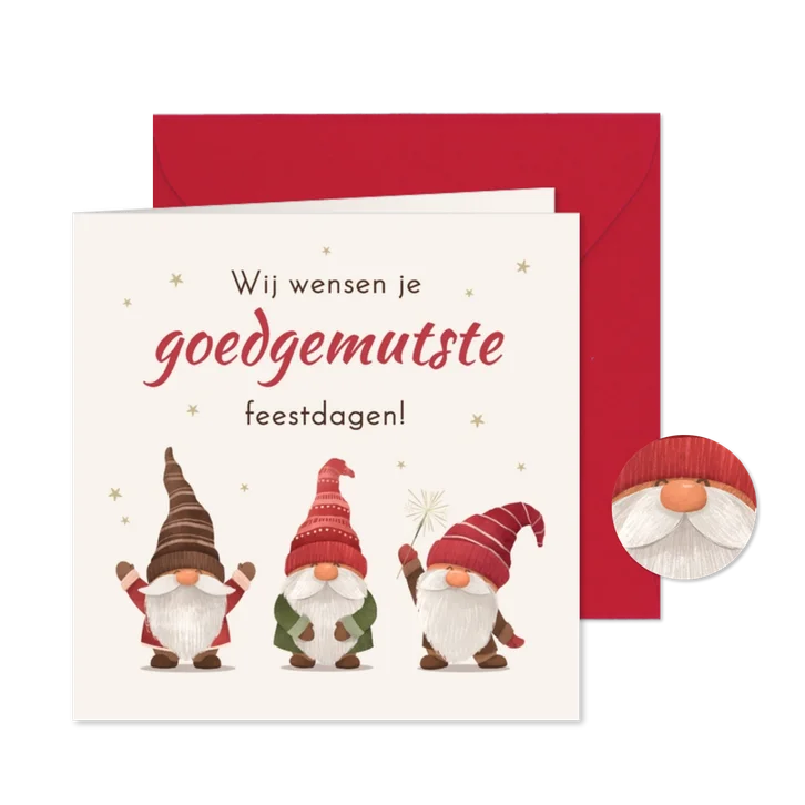 Kerstkaart grappige kerstkabouters sterren fijne feestdagen