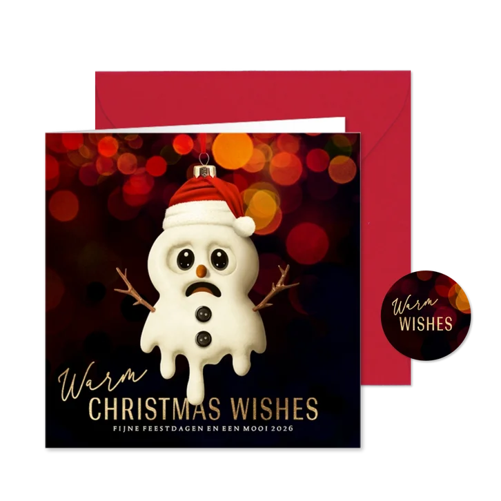 Kerstkaart grappige sneeuwpop kerstbal