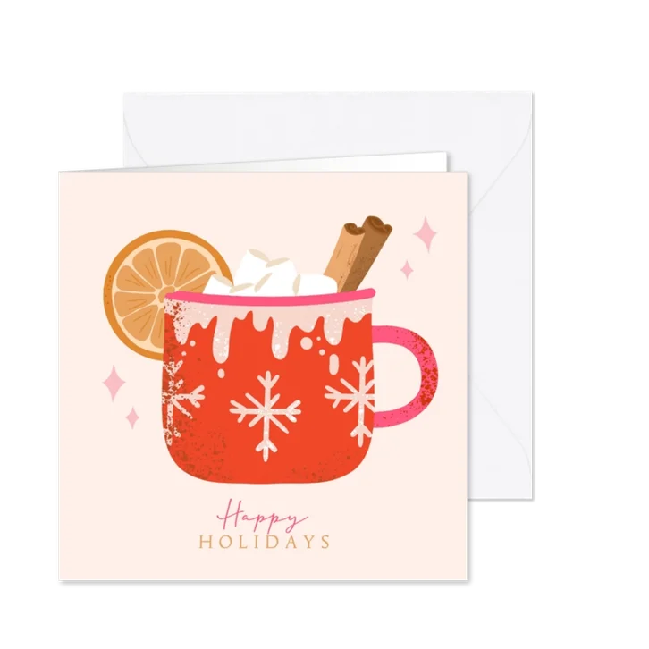 Kerstkaart happy holidays winterse kerstmok