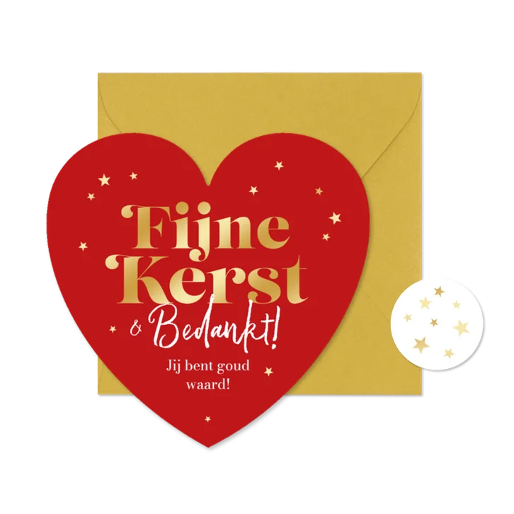 Kerstkaart hartvorm bedankt fijne kerst sterren