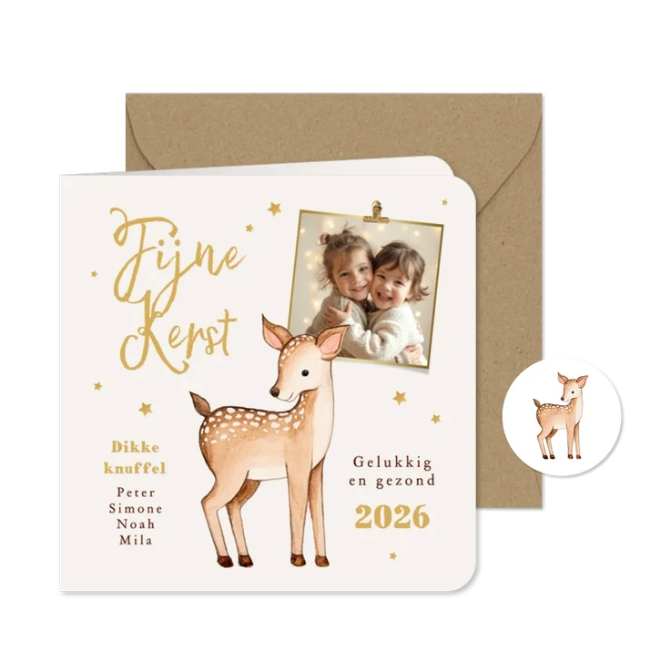 Kerstkaart hertje fijne kerst foto sterren lief