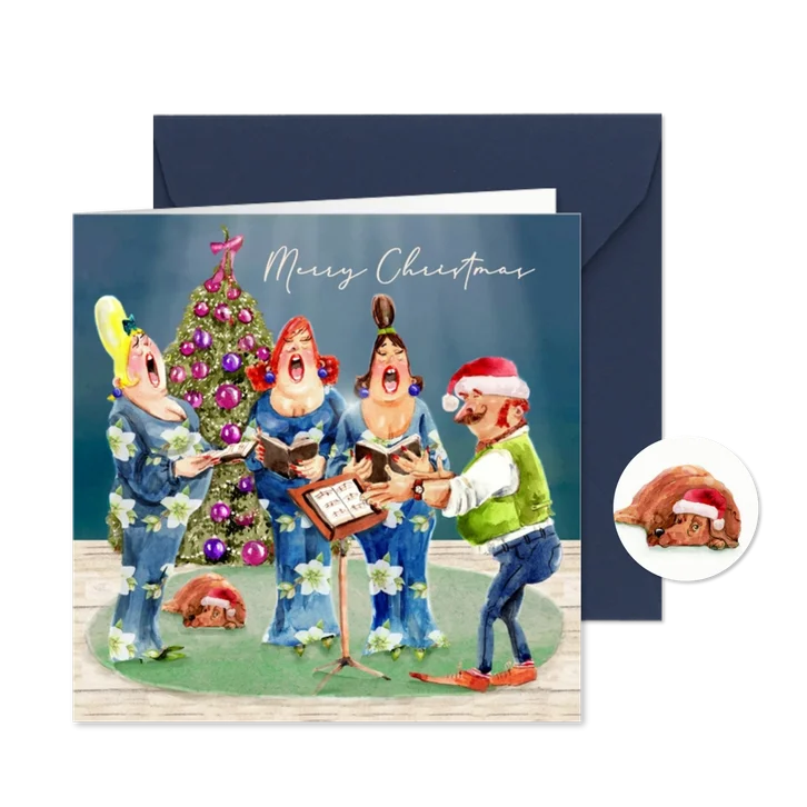 Kerstkaart het dames kerstkoor met dirigent