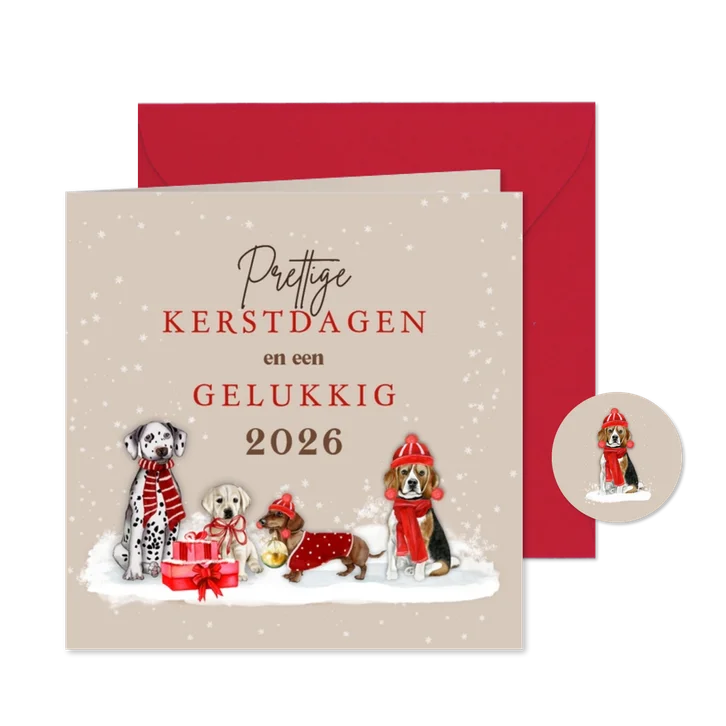 Kerstkaart hondjes kerst