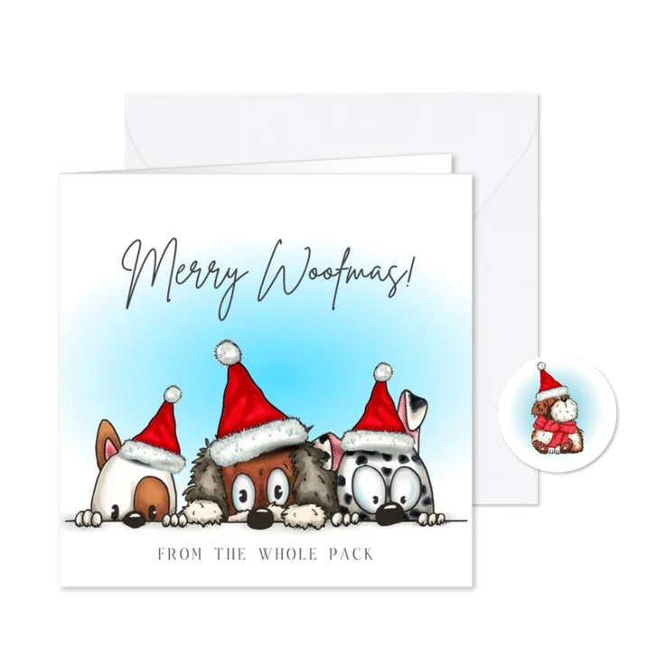 Kerstkaart hondjes met kerstmuts
