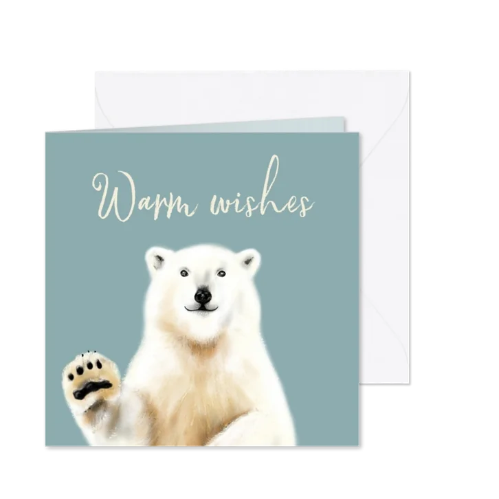 Kerstkaart ijsblauw met een lieve ijsbeer