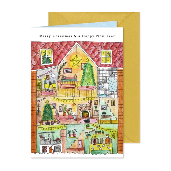 Kerstkaart illustratie kersthuis