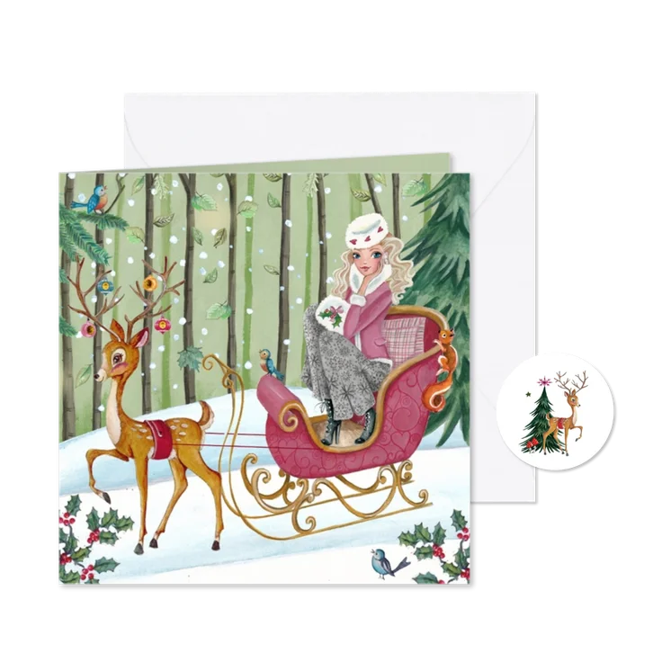 Kerstkaart Illustratie Slee Hert
