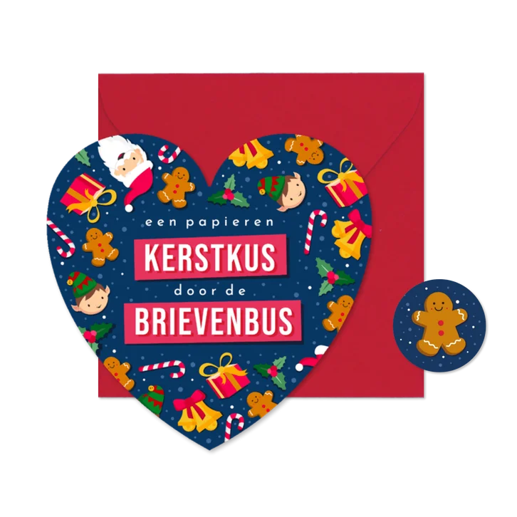 Kerstkaart in hartvorm met vrolijke kerst illustraties