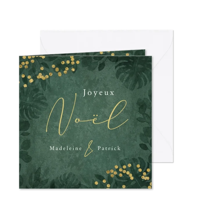 Kerstkaart in het Frans met gouden confetti en balderen