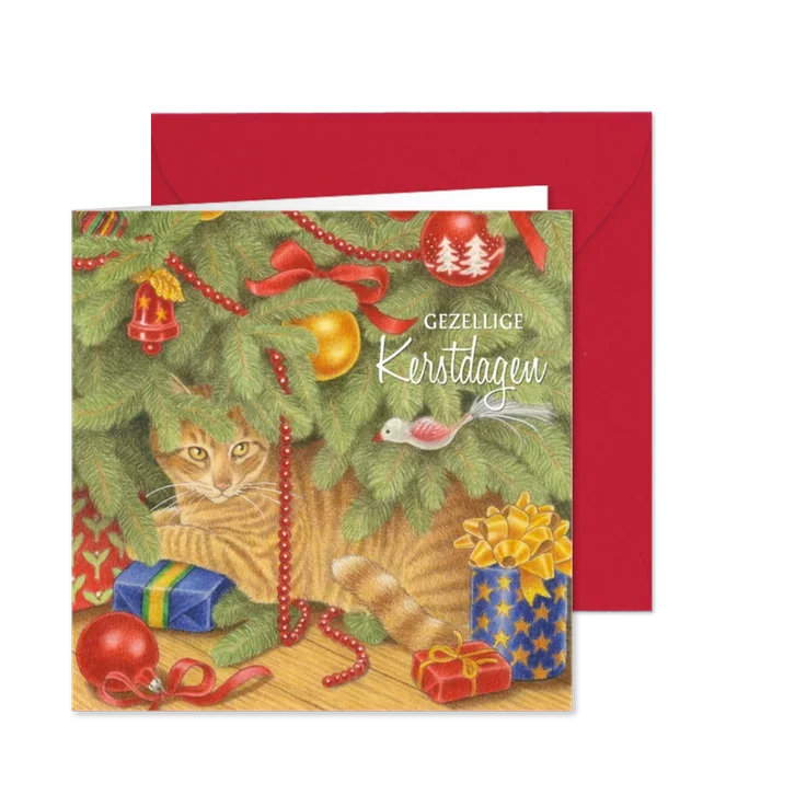 Kerstkaart Joris onder de kerstboom