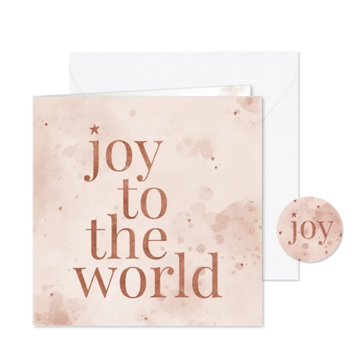 Kerstkaart Joy to the world met sterretjes en hartjes
