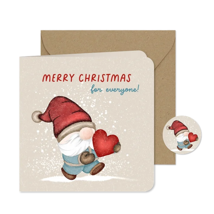 Kerstkaart kabouter draagt hart