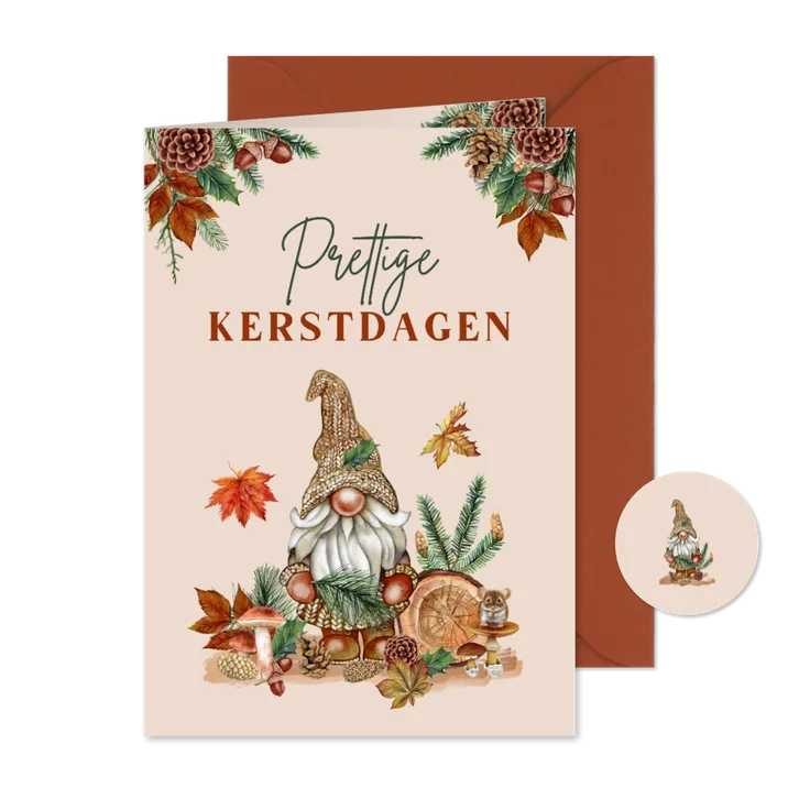 Kerstkaart kabouter met kersttakjes 