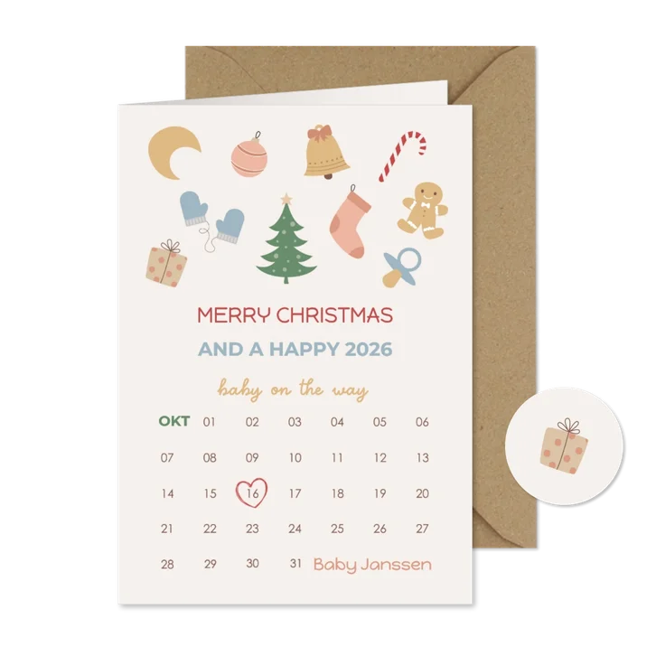 Kerstkaart kalender baby op komst