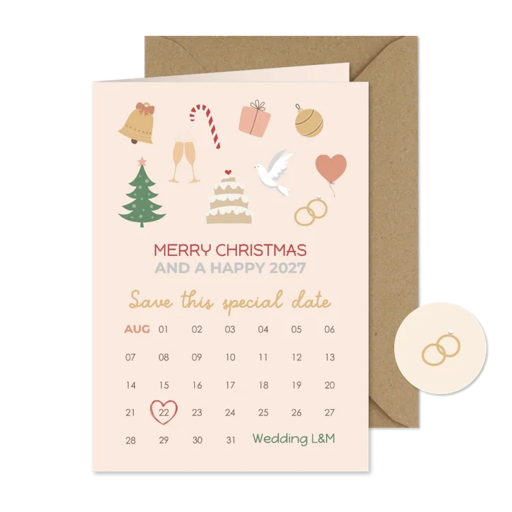 Kerstkaart kalender Save the date
