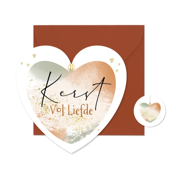 Kerstkaart kerst vol liefde hartvorm waterverf look