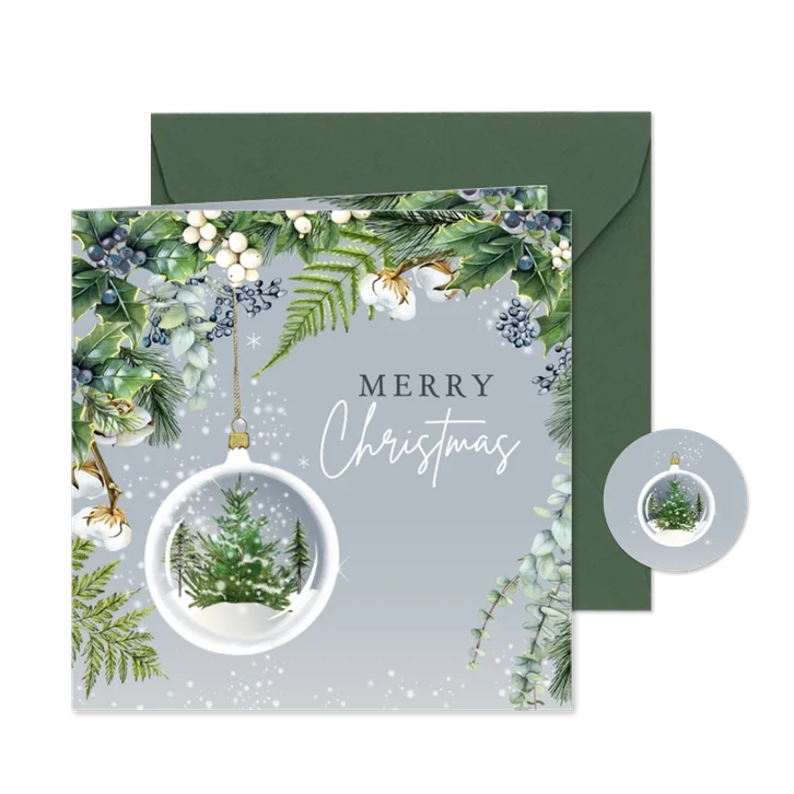 Kerstkaart kerstbal botanische takken