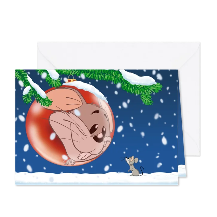 Kerstkaart kerstbal Merry Christmouse