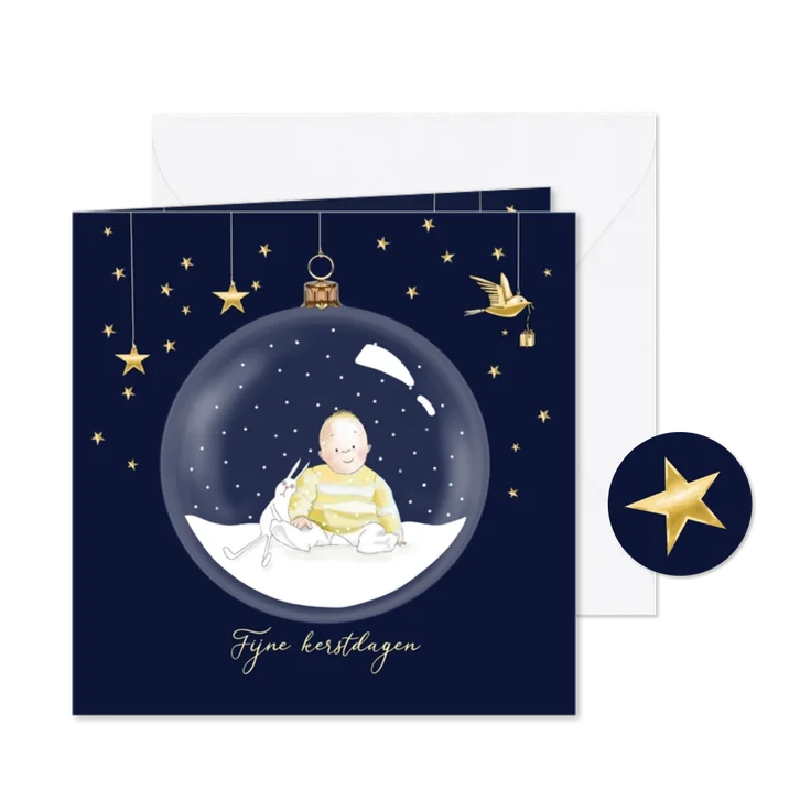 Kerstkaart kerstbal met baby