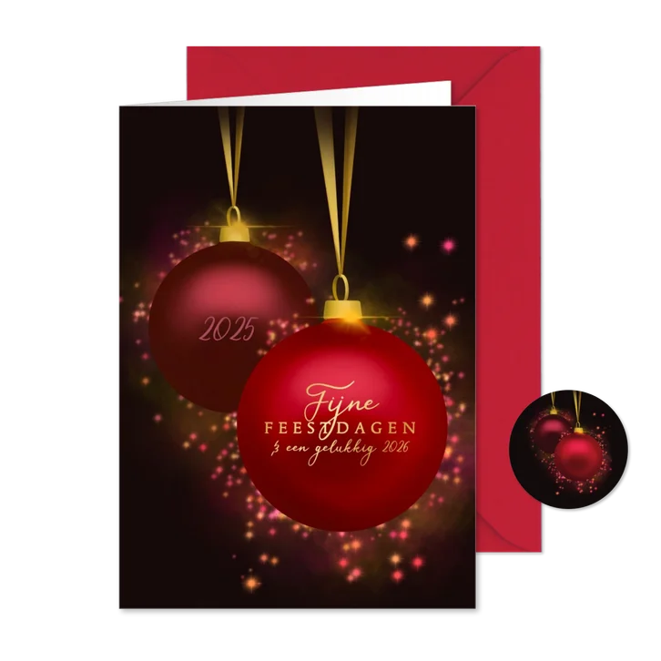 Kerstkaart kerstballen met glitter