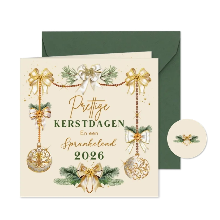 Kerstkaart kerstballen met strikken